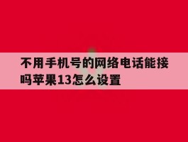 不用手机号的网络电话能接吗苹果13怎么设置